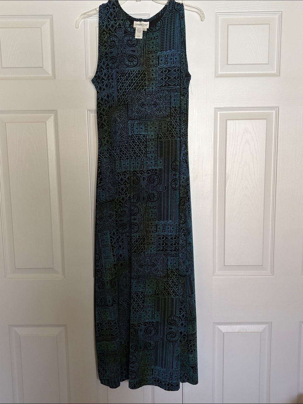 Coldwater Creek Teal and Black Patterned Sleeveless Maxi Dress
